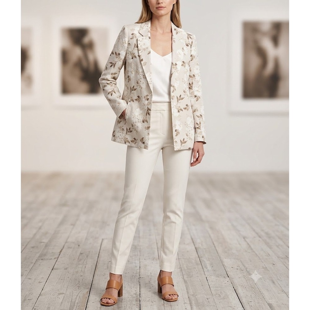 NWT Joie Floral Linen Blend Blazer Tan Botanical Jacket Summer Vacation Beach M‎